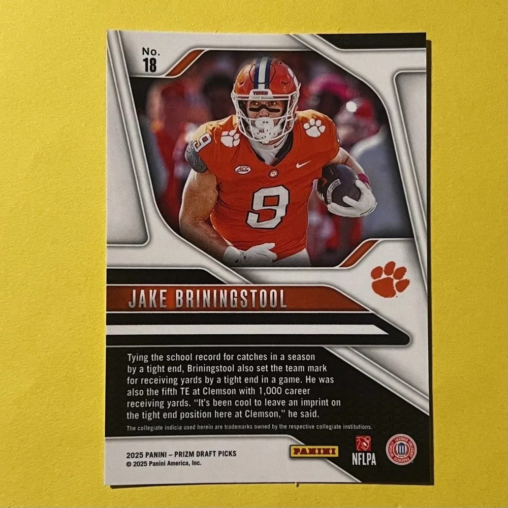 2025 Panini Prizm Draft Picks Jake Briningstool RC #18 Clemson Tigers Rookie